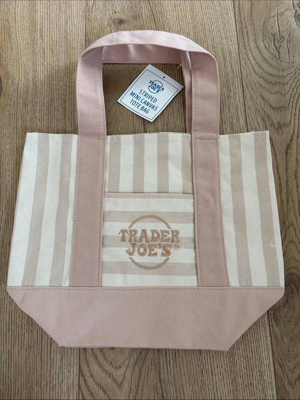 Trader Joe’s Tan/Beige Striped Canvas Mini Tote Bag
